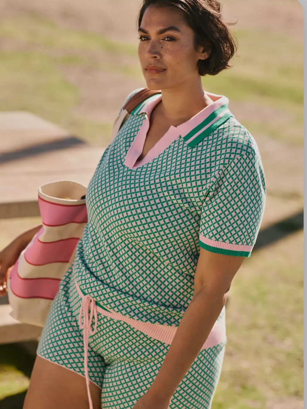 Beach Riot for Anthropologie Geometric Knit Polo Top | 3X